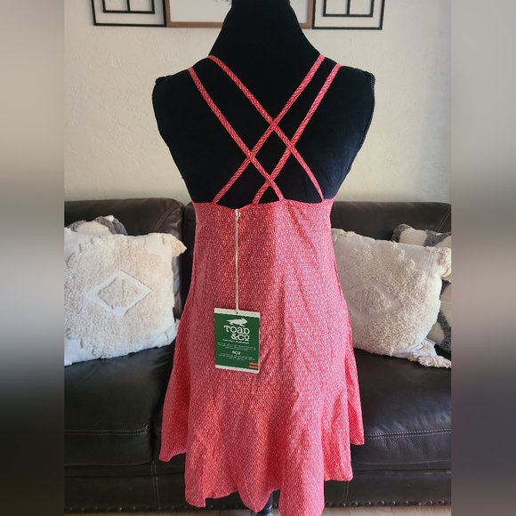 Toad&Co Women's Windsong Strappy Dress With Pockets Guava Diamond Print Size S - Picture 5 of 12